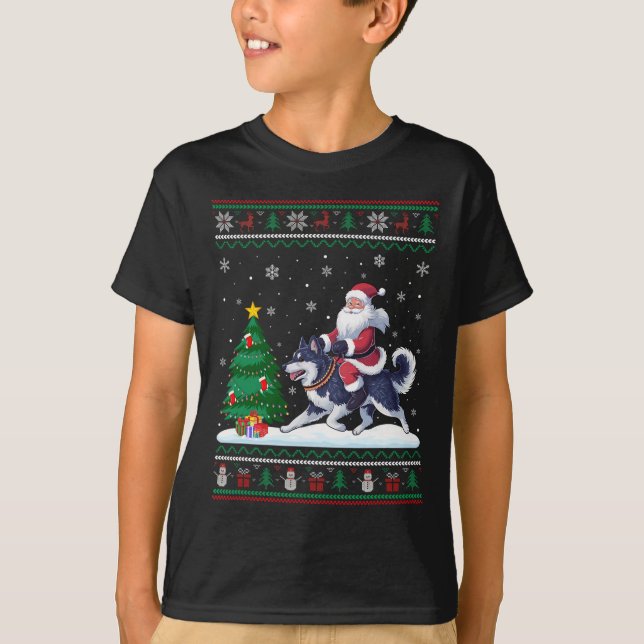 Camiseta Árbol de Navidad feo ilumina a Santa Riding Alaska (Anverso)