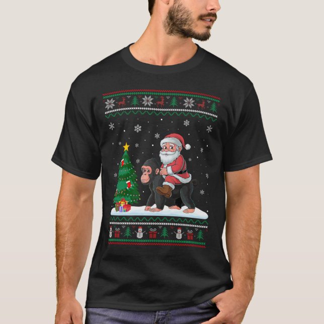 Camiseta Árbol de Navidad feo ilumina el simio de Santa Rid (Anverso)