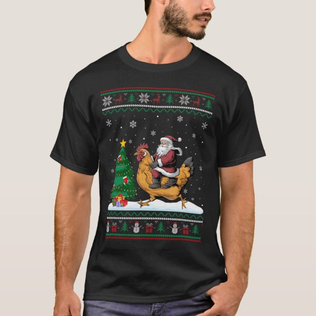 Camiseta Árbol de Navidad feo ilumina Navidad Santa Riding  (Anverso)