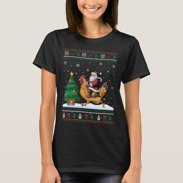 Camiseta Árbol de Navidad feo ilumina Navidad Santa Riding  (Anverso)