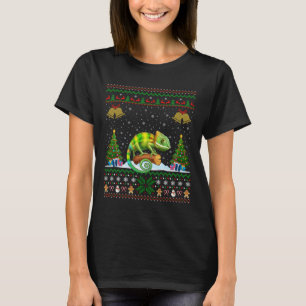 Camiseta Árbol de Navidad feo ilumina Santa Hat Chameleon C