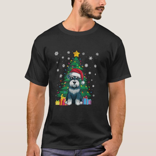 Camiseta Árbol de Navidad feo sueco ilumina a Schnauzer Dog (Anverso)