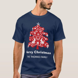 Camiseta Árbol de Navidad Floral de conejo rojo folclórico