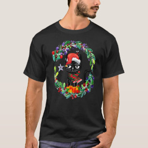 Camiseta Árbol de Navidad floral de gato negro de Navidad p
