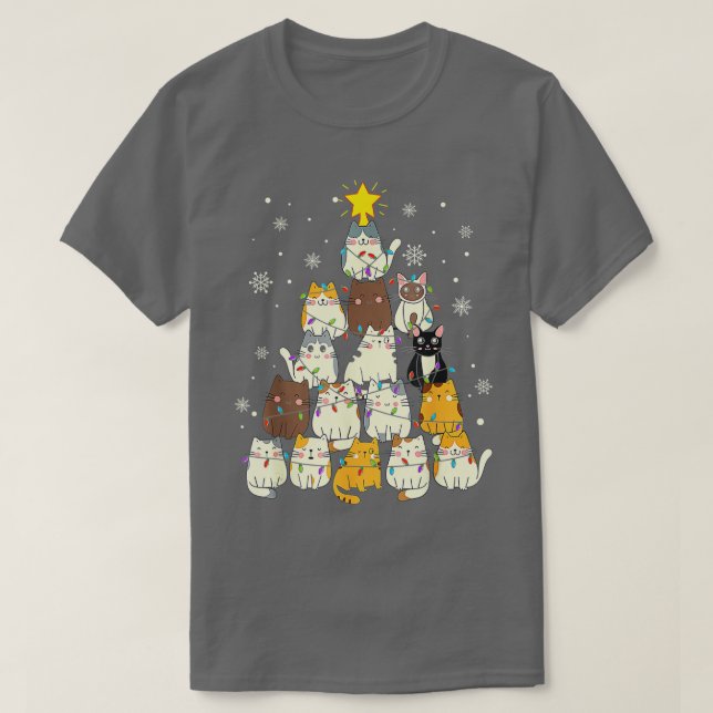 Camiseta Árbol de Navidad Gato Navidades divertidos Feliz N (Diseño del anverso)