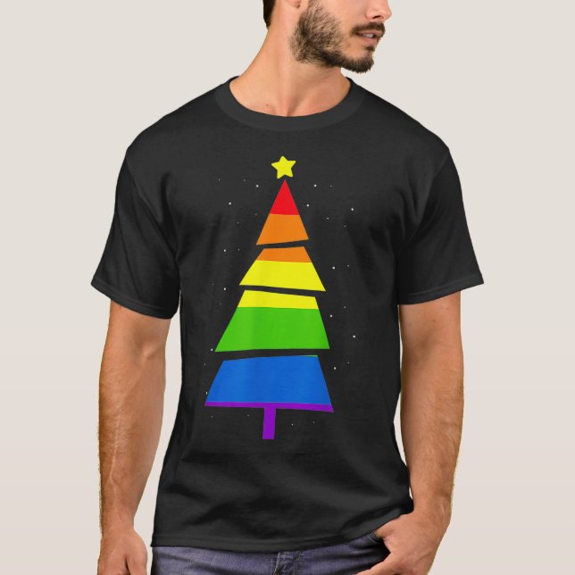 Camiseta Árbol de Navidad Gay de Bandera Arcoiris del Orgul (Anverso)