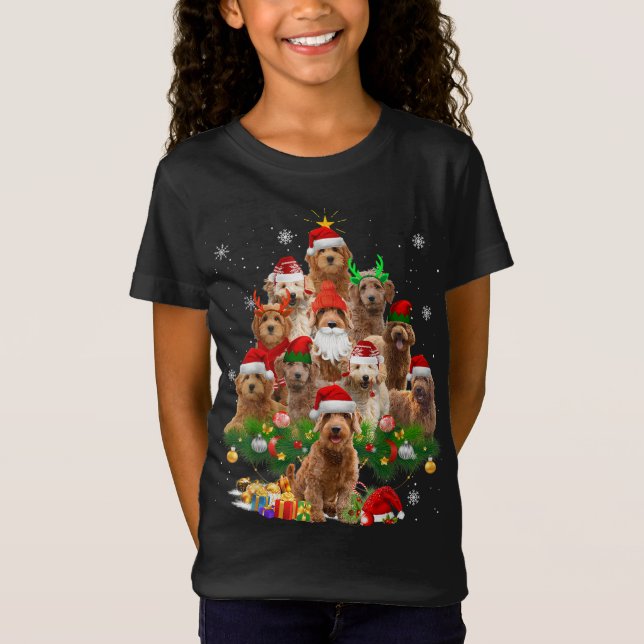 Camiseta Árbol de Navidad Goldendoodle enciende divertidas  (Anverso)