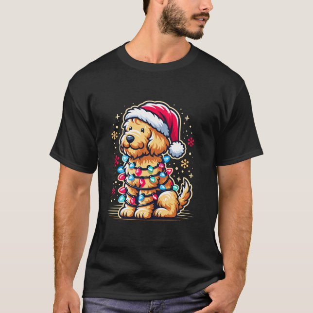 Camiseta Árbol de Navidad Goldendoodle enciende Santa Gold (Anverso)