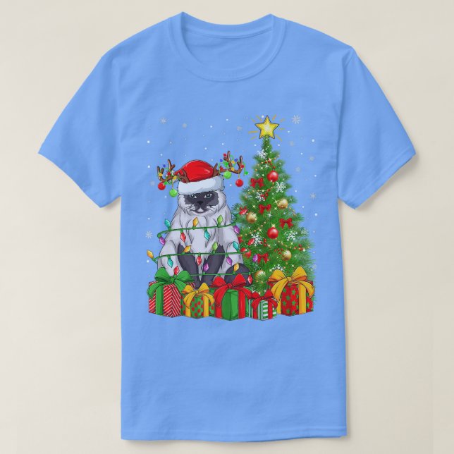 Camiseta Árbol de Navidad Himalaya iluminado por gato (Diseño del anverso)