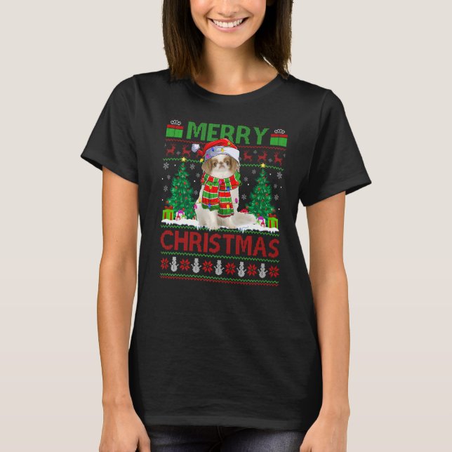 Camiseta Árbol de navidad ilumina a Chris de Perro Chin jap (Anverso)