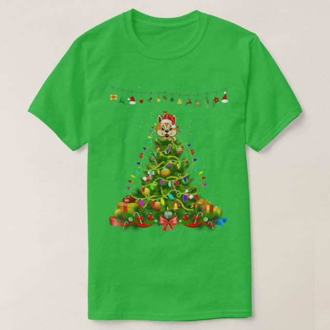 Camiseta Árbol de Navidad ilumina a perro Akita Regalo de L (Diseño del anverso)