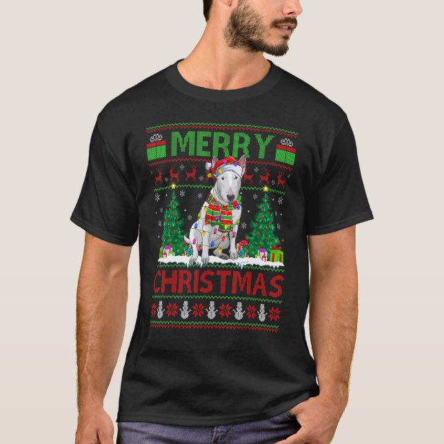 Camiseta Árbol de navidad ilumina a perro feo de Santa Bull (Anverso)