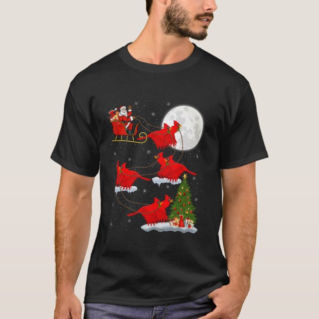 Camiseta Árbol de navidad ilumina curioso pájaro cardinal d (Anverso)