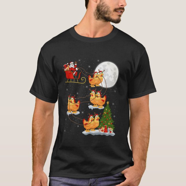 Camiseta Árbol de navidad ilumina curioso pájaro de pollo d (Anverso)