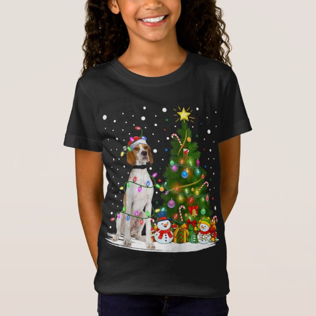 Camiseta Árbol de Navidad iluminado perro puntero de Santa  (Anverso)