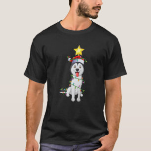 Camiseta Árbol de Navidad iluminado que coincide con Husky