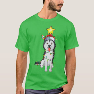 Camiseta Árbol de Navidad iluminado que coincide con Husky
