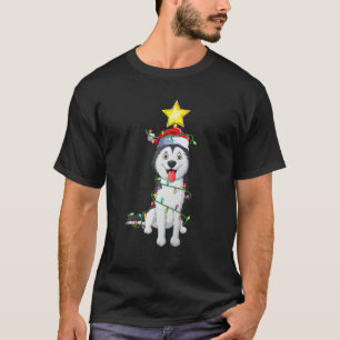 Camiseta Árbol de Navidad iluminado que coincide con Husky