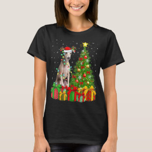 Camiseta Árbol de Navidad iluminado Santa Hat Perro de Grey