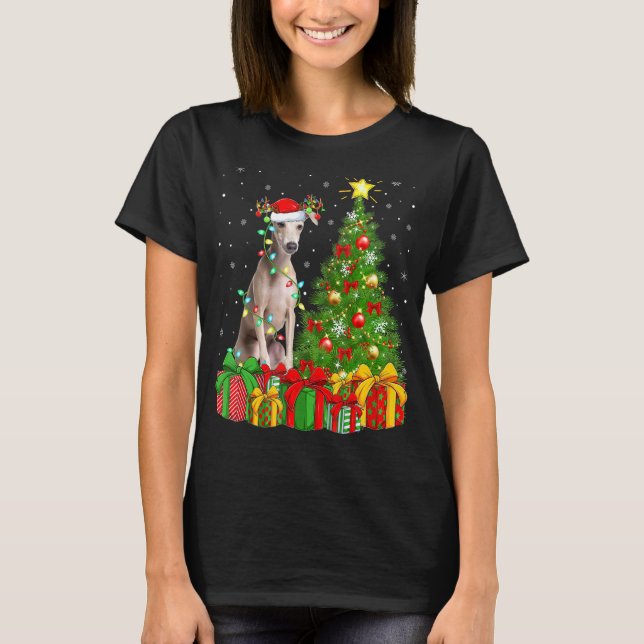 Camiseta Árbol de Navidad iluminado Santa Hat Perro de Grey (Anverso)