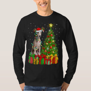 Camiseta Árbol de Navidad iluminado Santa Hat Perro de Grey