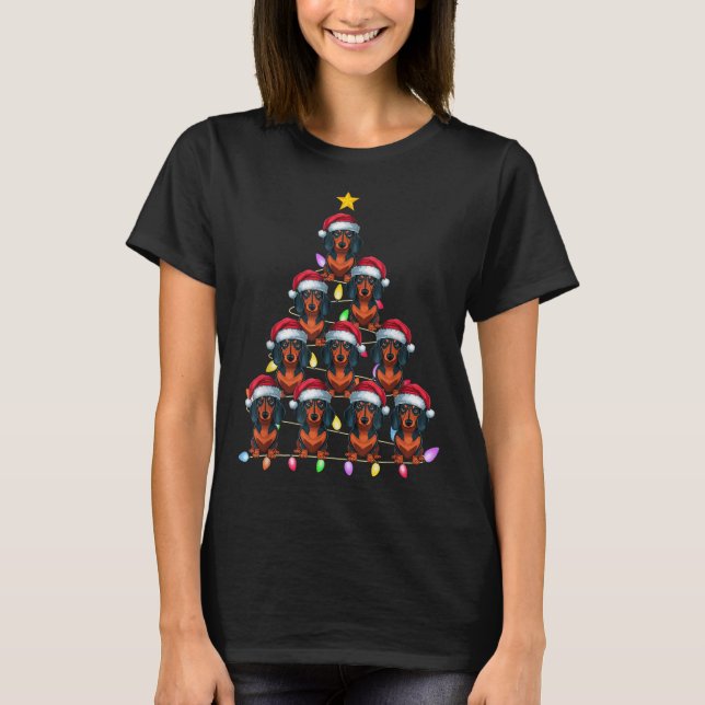 Camiseta Árbol de Navidad iluminan a hombres mujeres Santa  (Anverso)