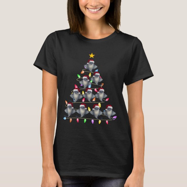 Camiseta Árbol de Navidad iluminan a hombres mujeres Santa  (Anverso)