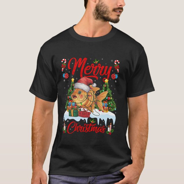 Camiseta Árbol de Navidad iluminando a Navidades de peces d (Anverso)