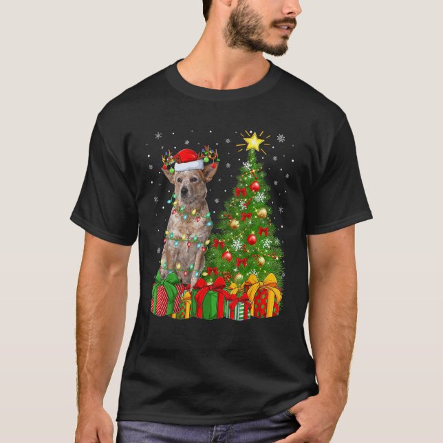 Camiseta Árbol de Navidad iluminando a perro de ganado de S (Anverso)
