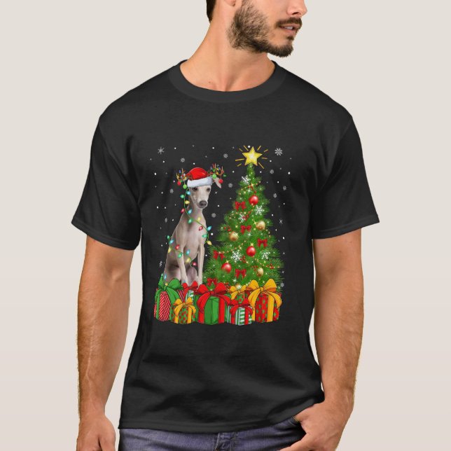 Camiseta Árbol de navidad iluminando a perro de Greyhound d (Anverso)
