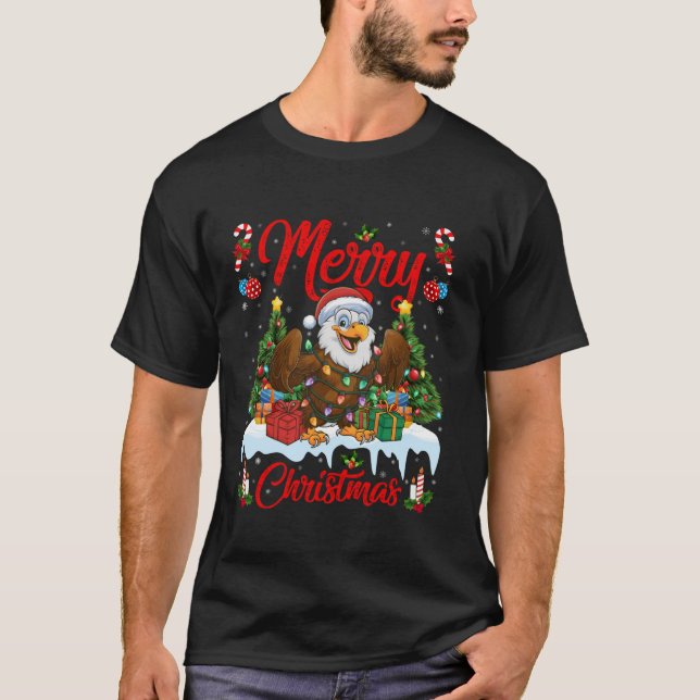 Camiseta Árbol de Navidad iluminando a Santa Hat águilas Na (Anverso)