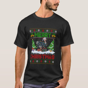 Camiseta Árbol de Navidad iluminando feo pájaro de Ostrich