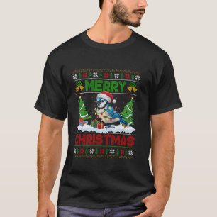 Camiseta Árbol de navidad iluminando feo Santa Hat azul Jay