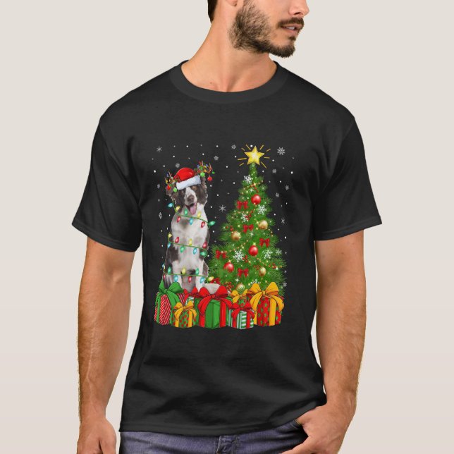 Camiseta Árbol de navidad iluminando Santa Hat Border Colli (Anverso)