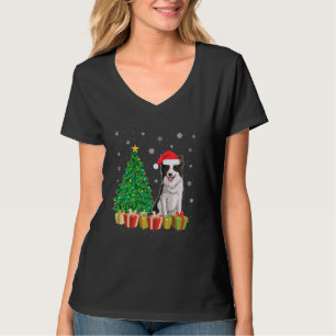 Camiseta Árbol de navidad iluminando Santa Hat Border Colli