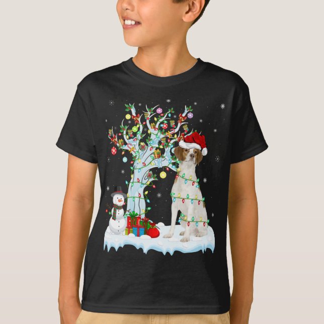 Camiseta Árbol de navidad iluminando Santa Hat Bretaña Perr (Anverso)