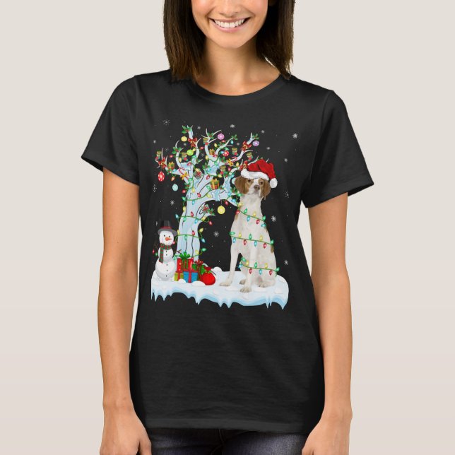 Camiseta Árbol de navidad iluminando Santa Hat Bretaña Perr (Anverso)