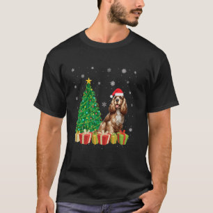 Camiseta Árbol de navidad iluminando Santa Hat Cocker Perro