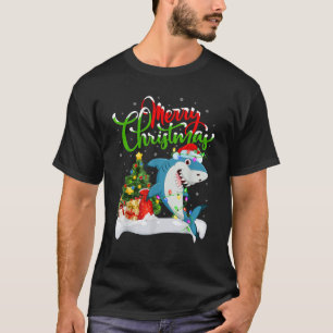 Camiseta Árbol de Navidad iluminando Santa Hat Gran Corazón