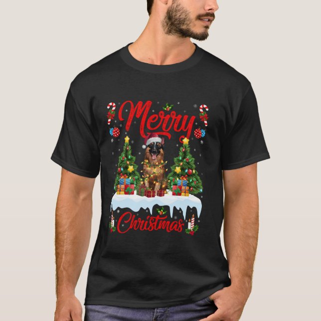 Camiseta Árbol de Navidad iluminando Santa Hat Perro Tervur (Anverso)