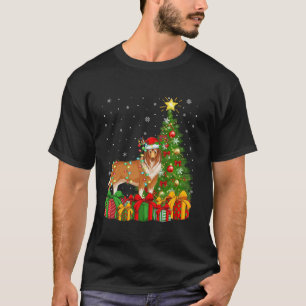 Camiseta Árbol de Navidad iluminando Santa Hat Rough Collie