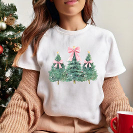 Camiseta Árbol de navidad lindo Coquette Preppy rosa chica