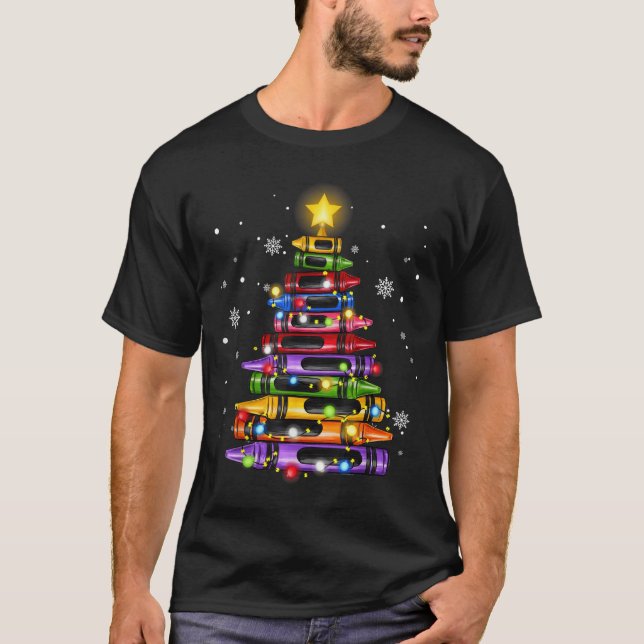 Camiseta Árbol de Navidad Luces Crayón Maestro Estudiante E (Anverso)