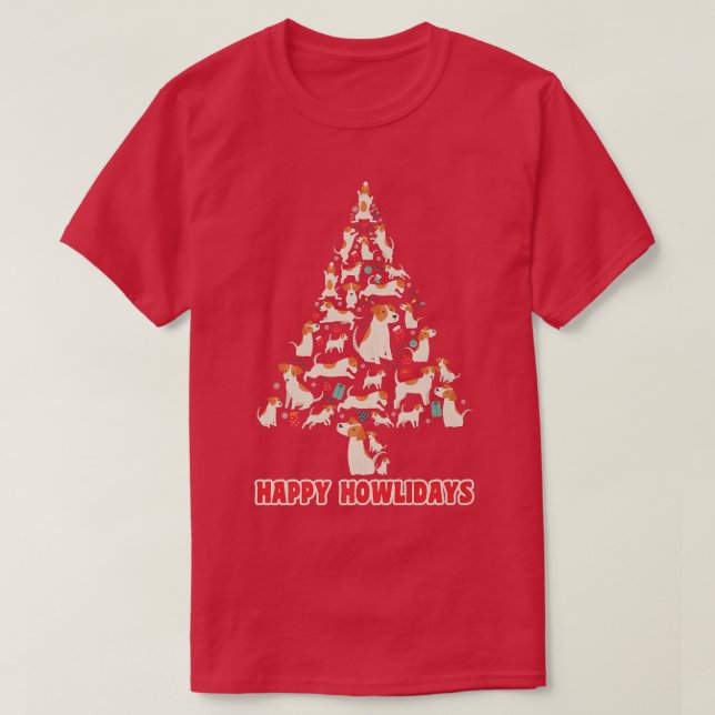 Camiseta Árbol de Navidad mas perros de diseño de invierno  (Diseño del anverso)