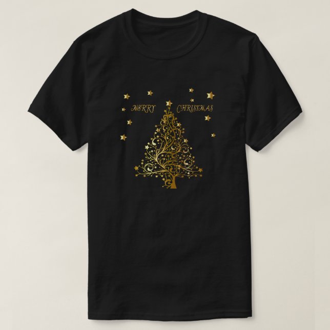 Camiseta Árbol de navidad metálico estrellado hermoso del (Diseño del anverso)