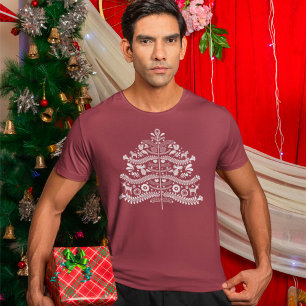 Camiseta Árbol de Navidad Nórdico de Arte Popular Escandina