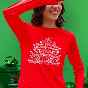 Camiseta Árbol de Navidad Nórdico de Arte Popular Escandina