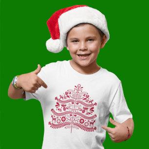 Camiseta Árbol de Navidad Nórdico Escandinavo Rojo