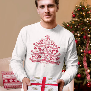Camiseta Árbol de Navidad Nórdico Escandinavo Rojo