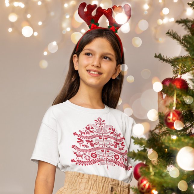 Camiseta Árbol de Navidad Nórdico Escandinavo Rojo (Subido por el creador)
